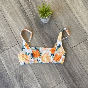 White and Orange Floral Bikini Top
